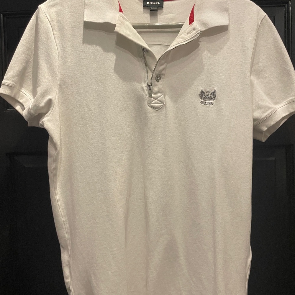 Diesel White Polo Shirt with Zip Placket and Subtle Logo